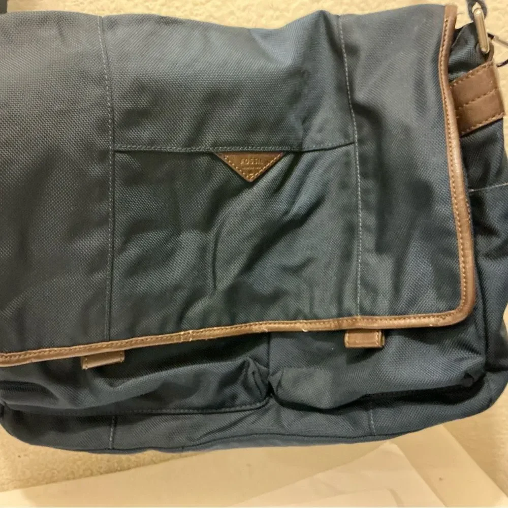 Fossil Messenger Bag navy & brown laptop